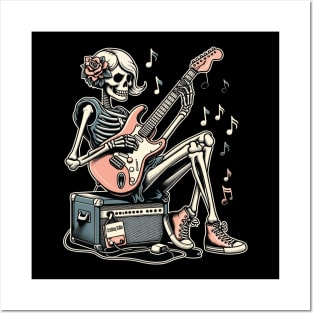 rock and roll skeleton girl Posters and Art